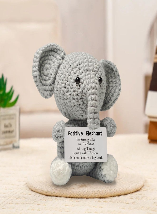 Repnalm Positive Crochet Elephant Birthday Gifts for Women Men Her Him, Small Cute Handmade Crochet Emotional Inspirational Support with Positive Words, Thanksgiving & Christmas Gifts, Decor for Home Office - Image 2